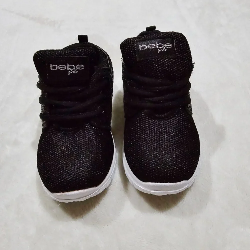 Bebe Girl ✦ Black Glitter Lace-Up Sneakers ✦ Textured Playground Style Toddler 9